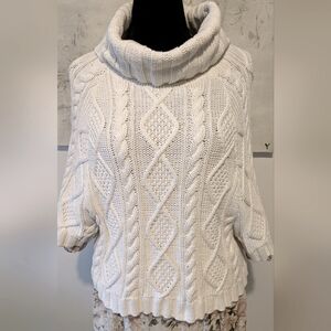 Gap Ivory Cable Knit cotton Cowl Neck cropped Poncho blouse, size L Preppy